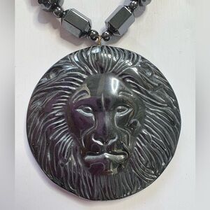 Gorgeous Lion, Hematite, Pendant, Necklace Artisan Made Necklace.  Barrel Clasp🦁